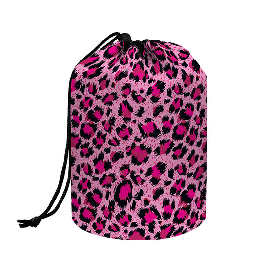 Pink Leopard Print Drawstring Makeup Bag