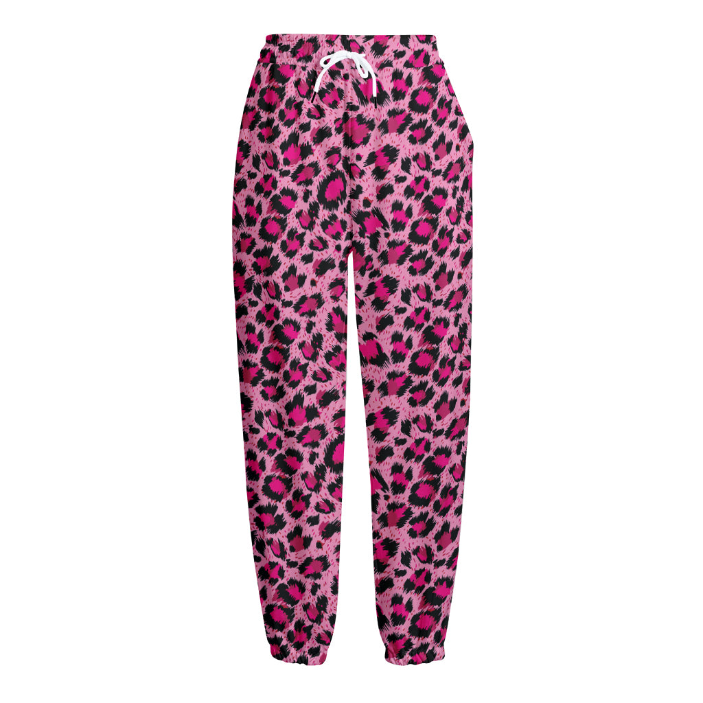 Pink Leopard Print Fleece Lined Knit Pants