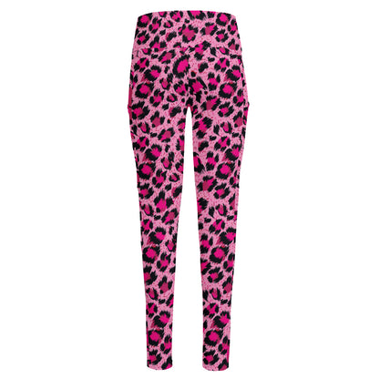 Pink Leopard Print High-Waisted Pocket Leggings