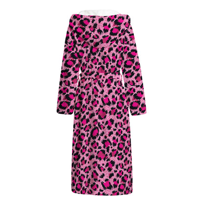 Pink Leopard Print Hooded Bathrobe