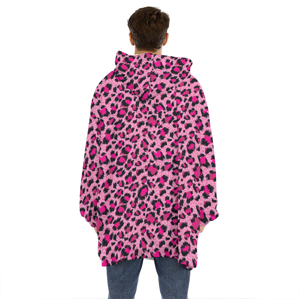 Pink Leopard Print Hoodie Blanket