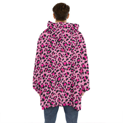 Pink Leopard Print Hoodie Blanket