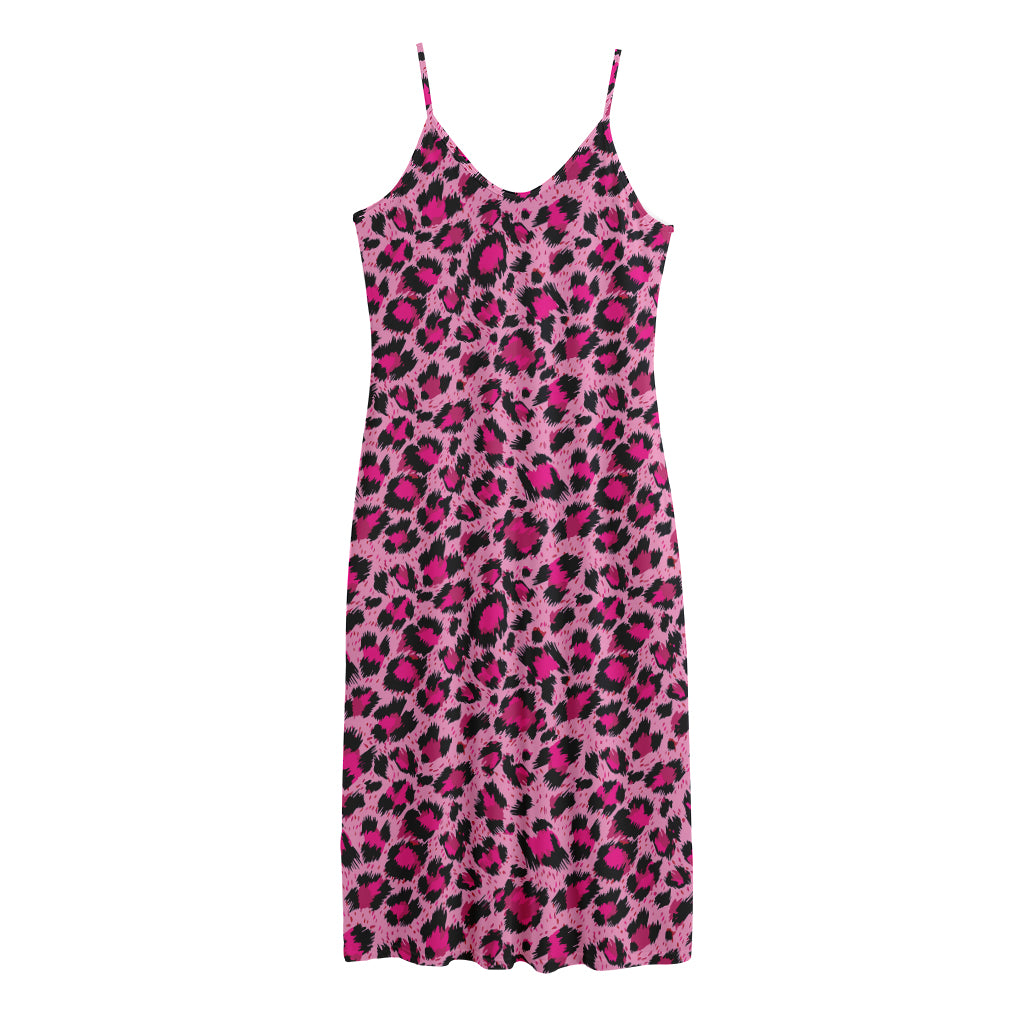 Pink Leopard Print Jersey Midi Cami Dress