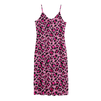 Pink Leopard Print Jersey Midi Cami Dress