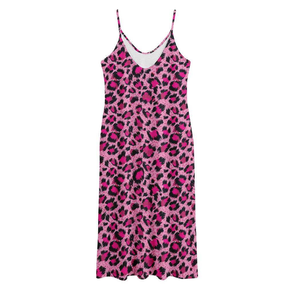 Pink Leopard Print Jersey Midi Cami Dress