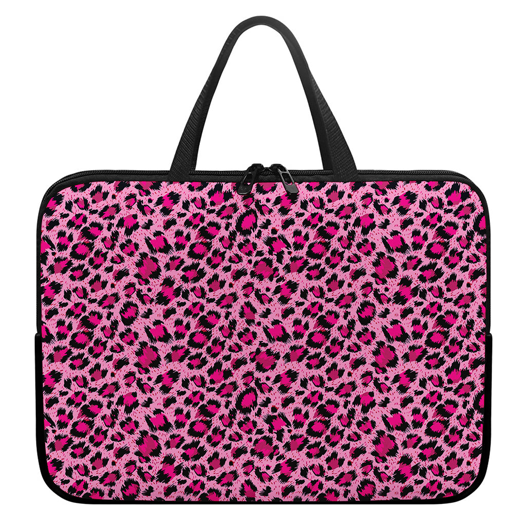 Pink Leopard Print Laptop Sleeve With Handle