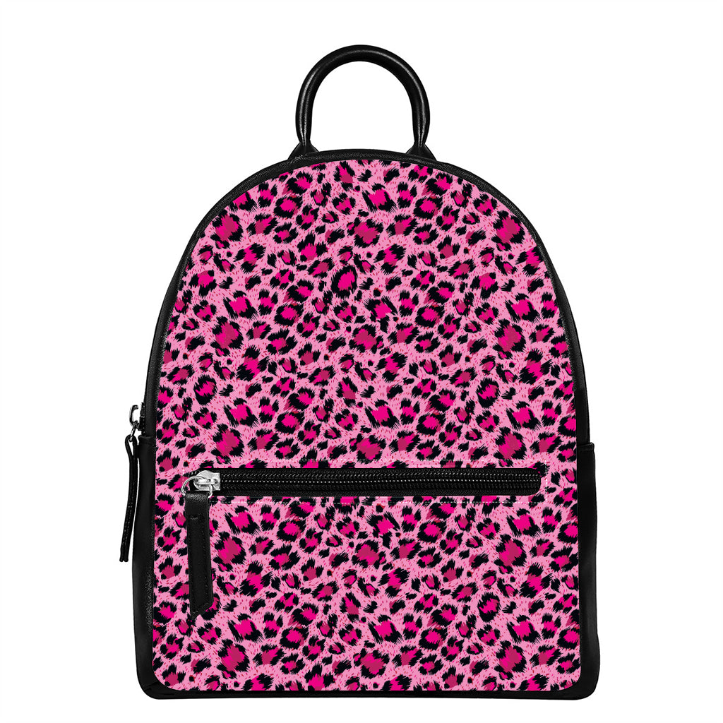 Pink Leopard Print Leather Backpack