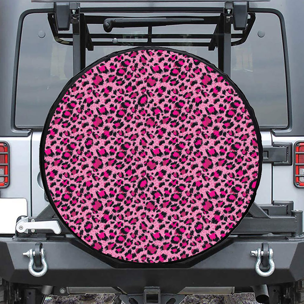 Pink Leopard Print Leather Spare Tire Cover