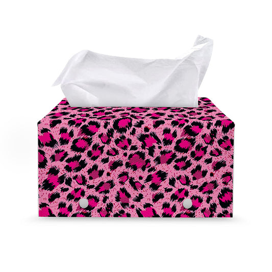 Pink Leopard Print Leather Tissue Box Cover