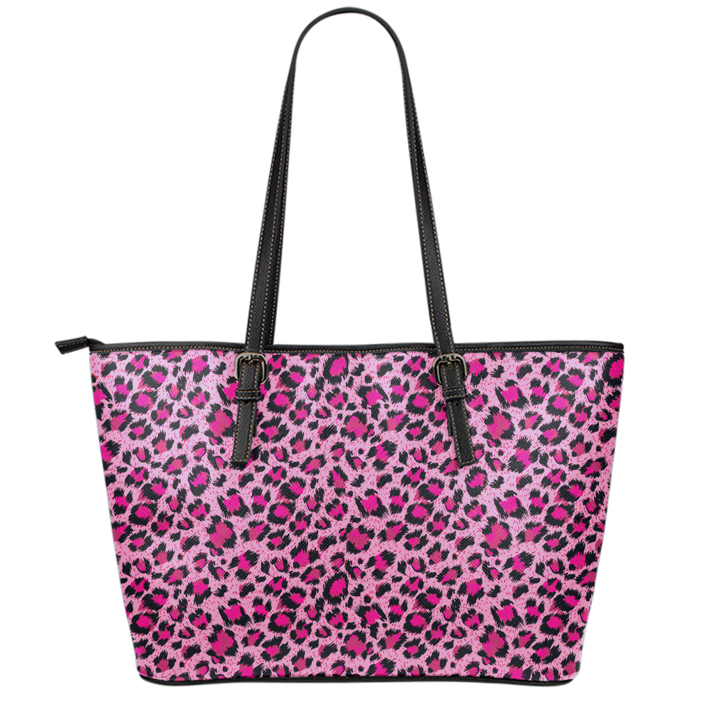 Pink Leopard Print Leather Tote Bag