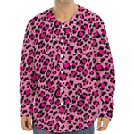 Pink Leopard Print Long Sleeve Baseball Jersey