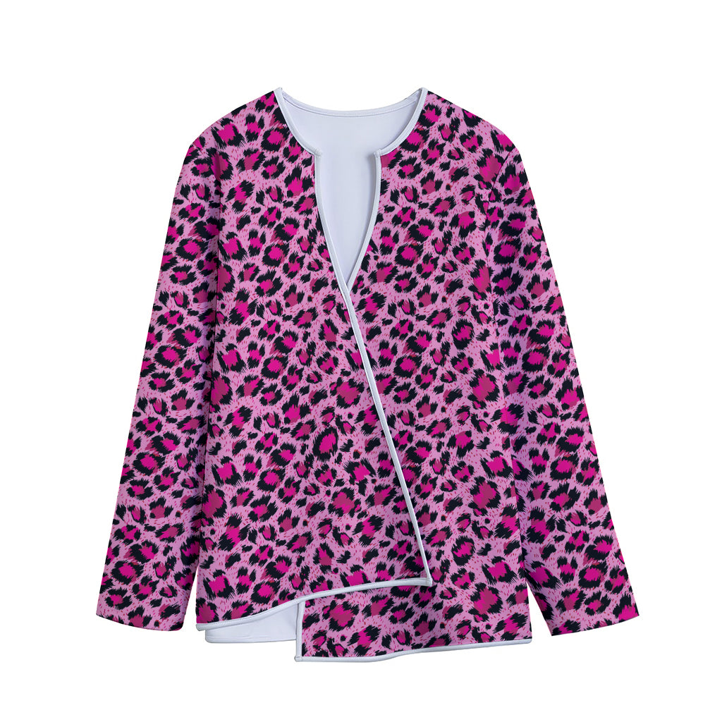 Pink Leopard Print Long Sleeve Short Coat