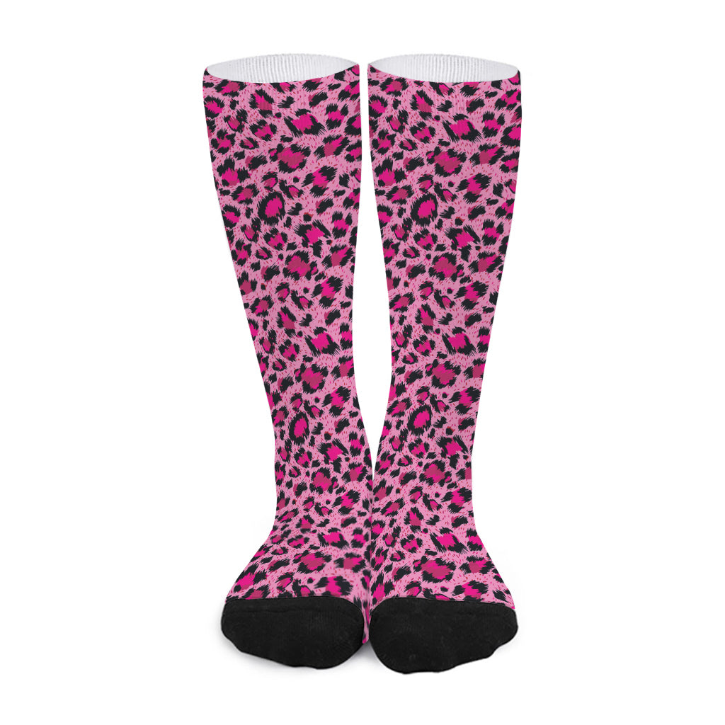 Pink Leopard Print Long Socks