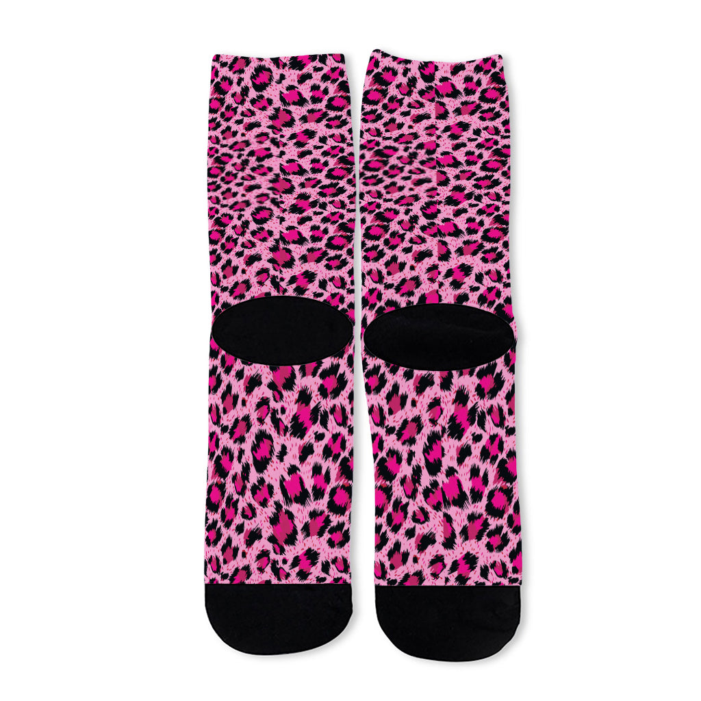 Pink Leopard Print Long Socks