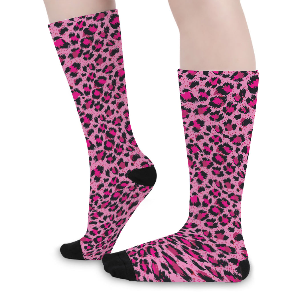 Pink Leopard Print Long Socks
