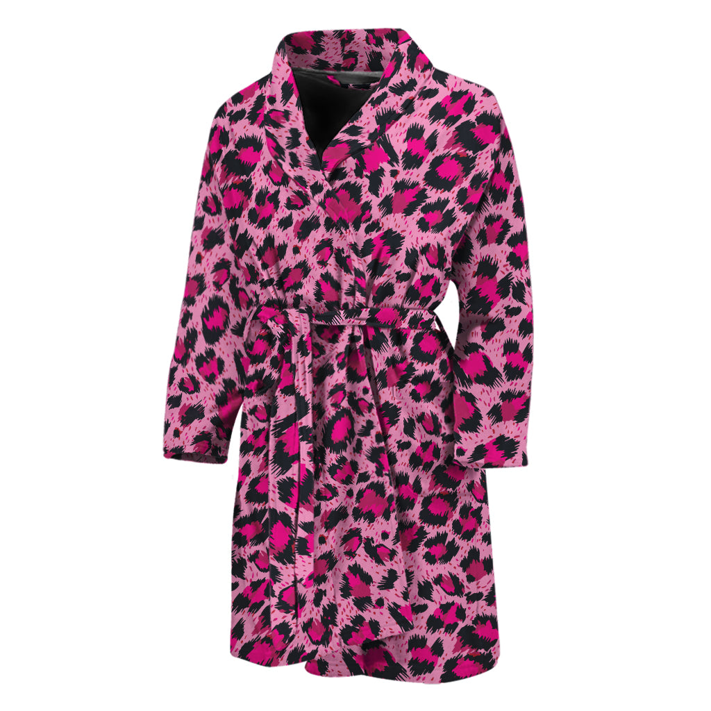 Pink Leopard Print Men's Bathrobe