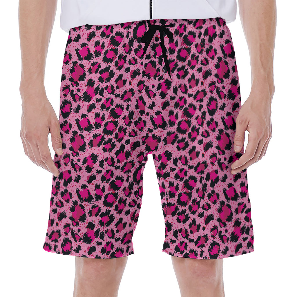 Pink Leopard Print Men's Beach Shorts