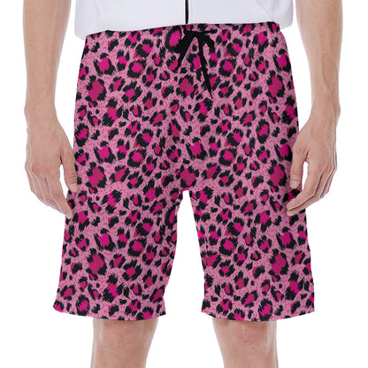 Pink Leopard Print Men's Beach Shorts