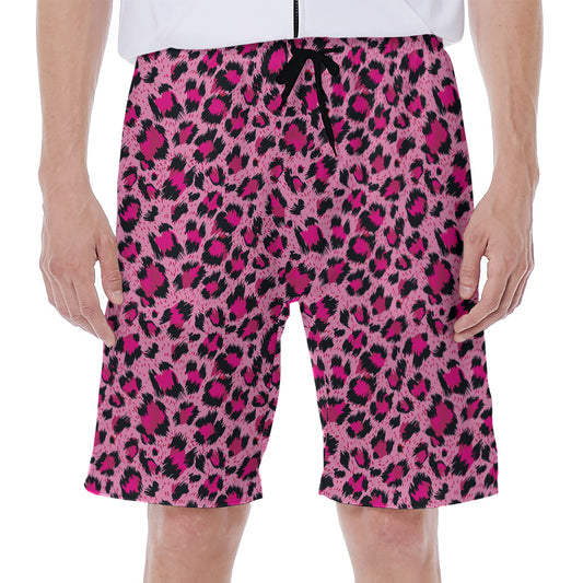 Pink Leopard Print Men's Beach Shorts