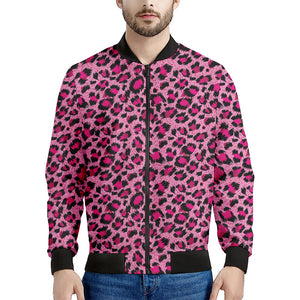 Pink Leopard Print Men's Bomber Jacket