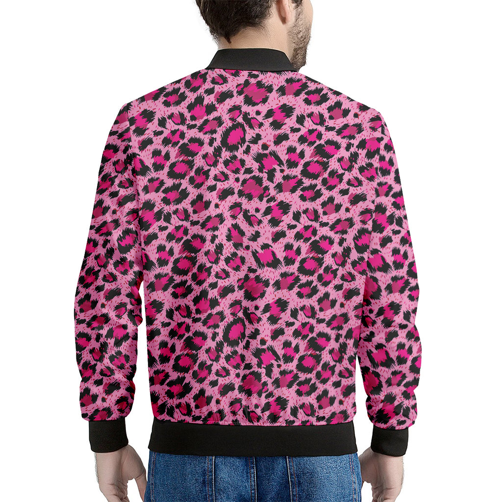 Pink Leopard Print Men's Bomber Jacket