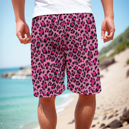 Pink Leopard Print Men's Cargo Shorts