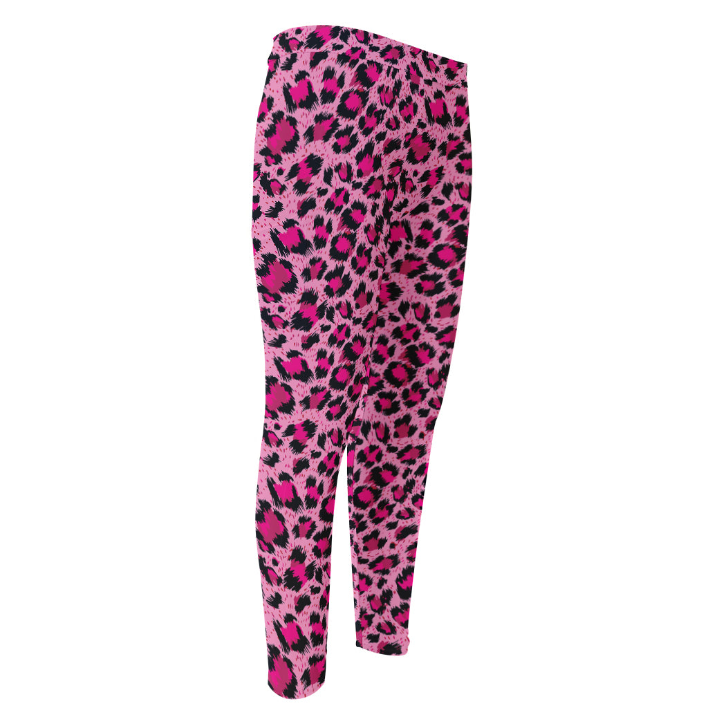 Pink Leopard Print Men's Compression Pants