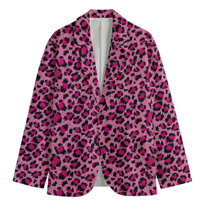 Pink Leopard Print Men's Cotton Blazer