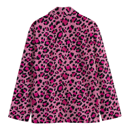 Pink Leopard Print Men's Cotton Blazer