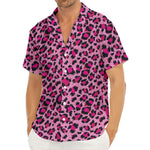 Pink Leopard Print Men's Deep V-Neck Shirt