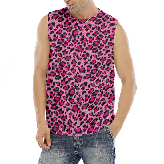Pink Leopard Print Men's Fitness Tank Top