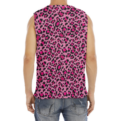 Pink Leopard Print Men's Fitness Tank Top