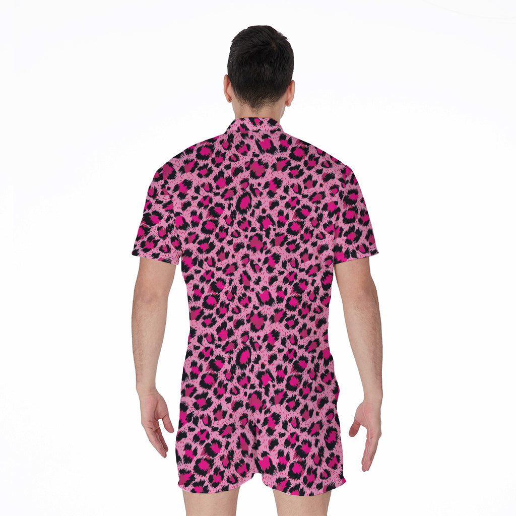 Pink Leopard Print Men's Rompers