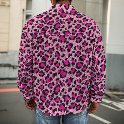 Pink Leopard Print Men's Shirt Jacket