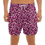 Pink Leopard Print Men's Split Running Shorts