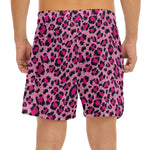 Pink Leopard Print Men's Split Running Shorts