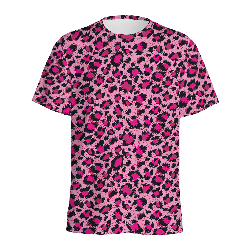 Pink Leopard Print Men's Sports T-Shirt