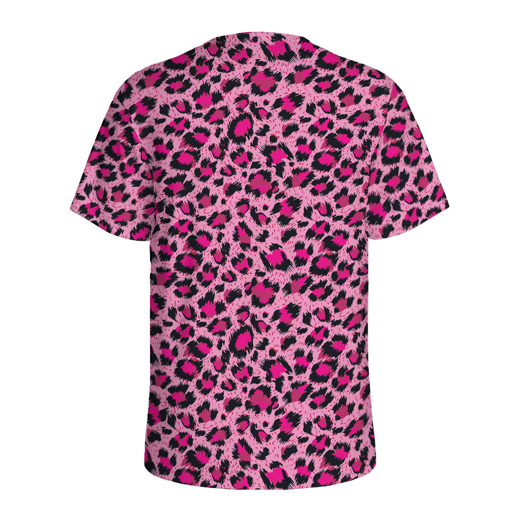 Pink Leopard Print Men's Sports T-Shirt