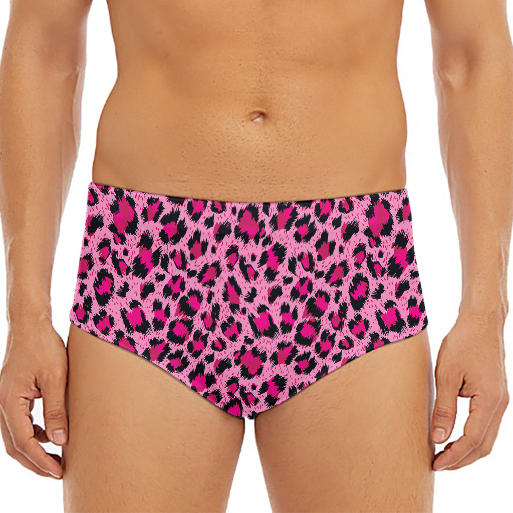 Pink Leopard Print Men's Triangle Swim Briefs