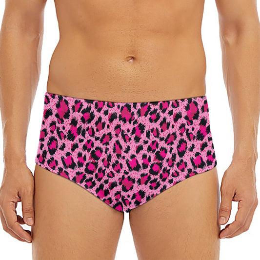Pink Leopard Print Men's Triangle Swim Briefs
