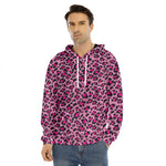 Pink Leopard Print Men's Velvet Pullover Hoodie