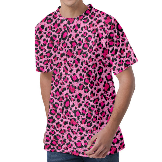 Pink Leopard Print Men's Velvet T-Shirt