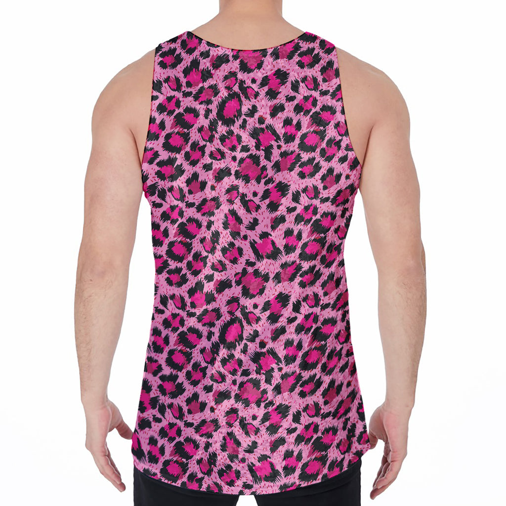 Pink Leopard Print Men's Velvet Tank Top