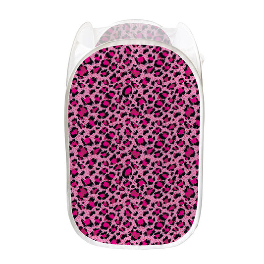 Pink Leopard Print Mesh Laundry Hamper