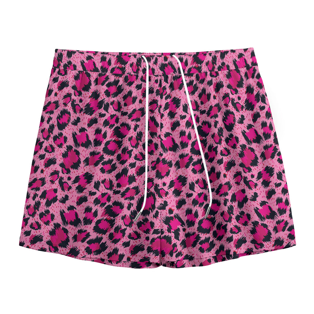 Pink Leopard Print Mesh Shorts