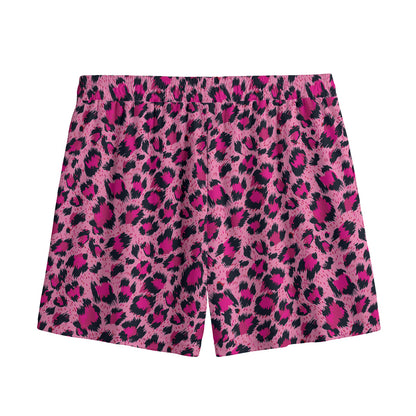Pink Leopard Print Mesh Shorts