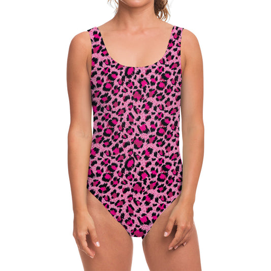 Pink Leopard Print One Piece Swimsuit