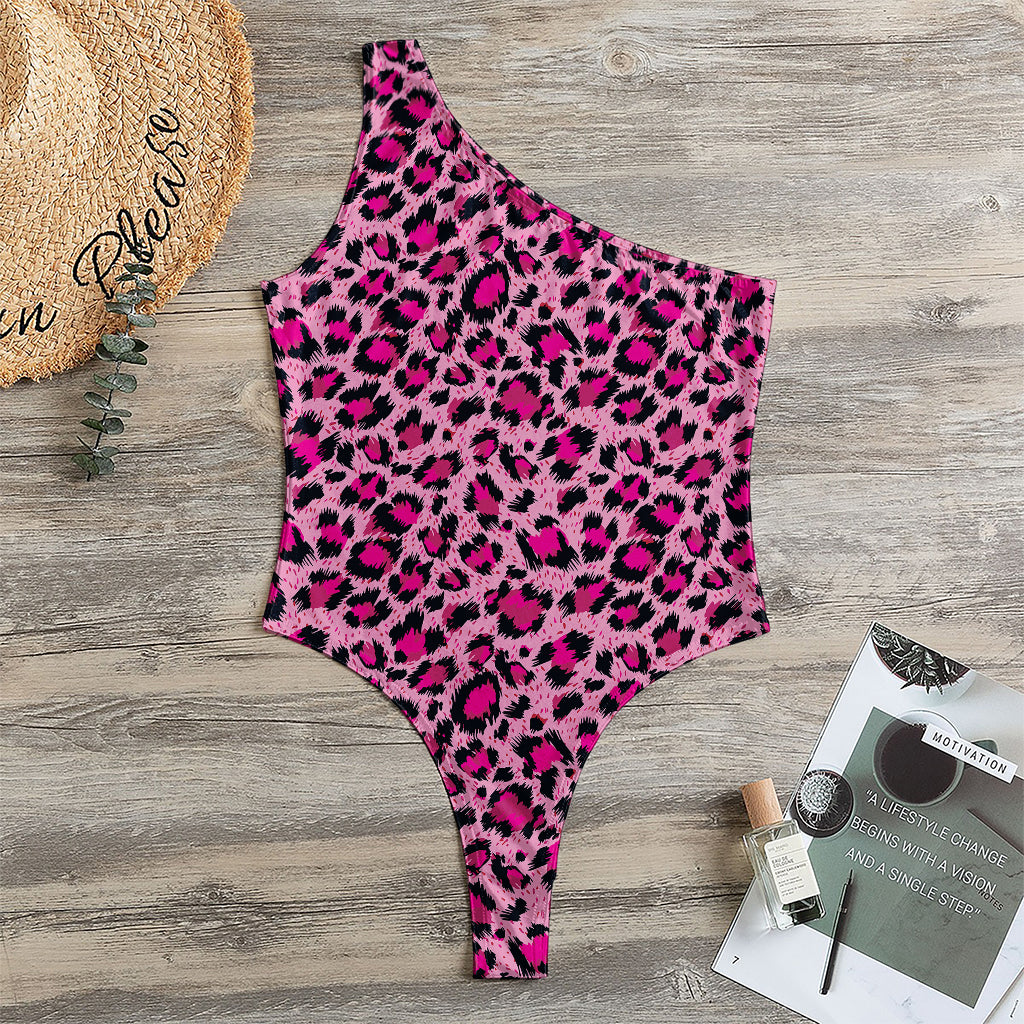 Pink Leopard Print One Shoulder Bodysuit
