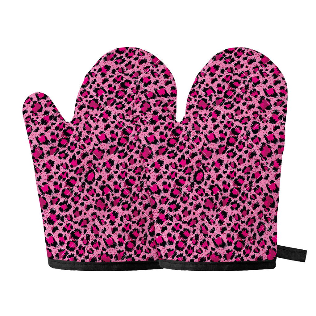 Pink Leopard Print Oven Mitts