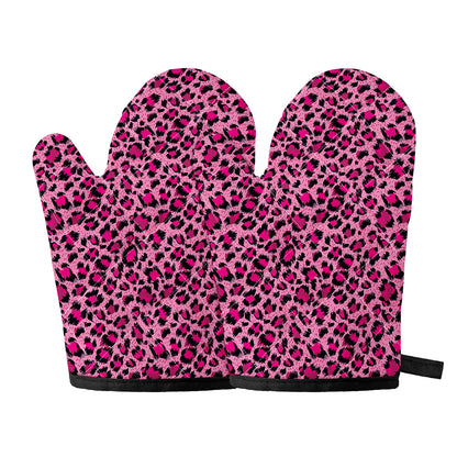 Pink Leopard Print Oven Mitts